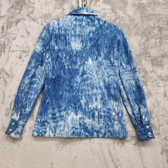 Vintage 70s Tucci Top Womens 7/8 Blue White Corduroy Dagger Collar Long Sleeves - Picture 4 of 13